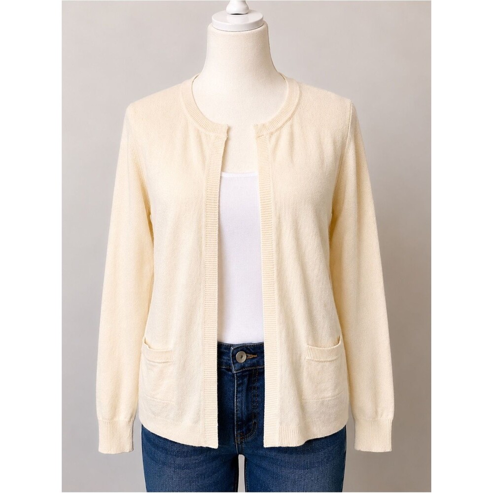 Talbots Pure Cashmere Cardigan Sweater size Small Ivory Open Front Soft Luxury
